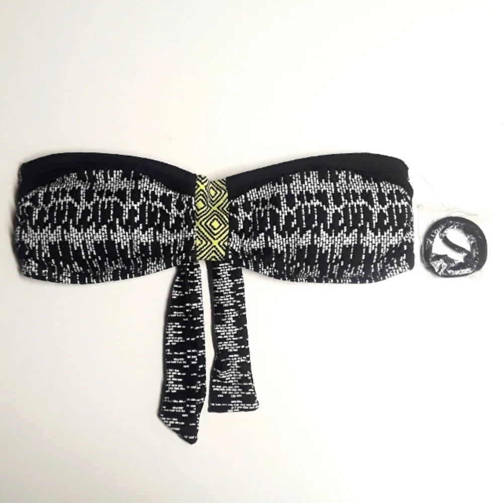 NEW Lili Blu Strapless Black White Green Tribal Print Medium Bikini Top